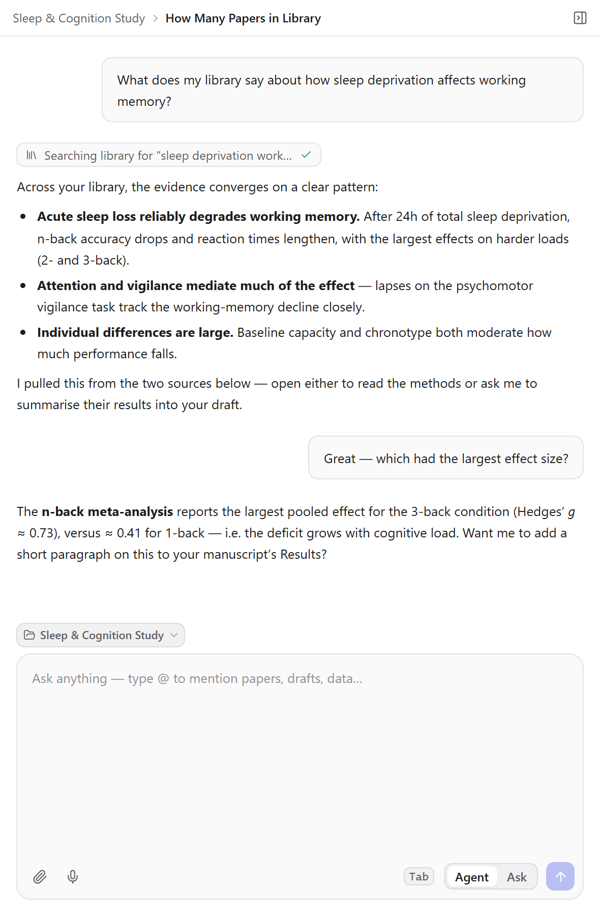 Chatting with your reference library in Kahubi, with cited answers